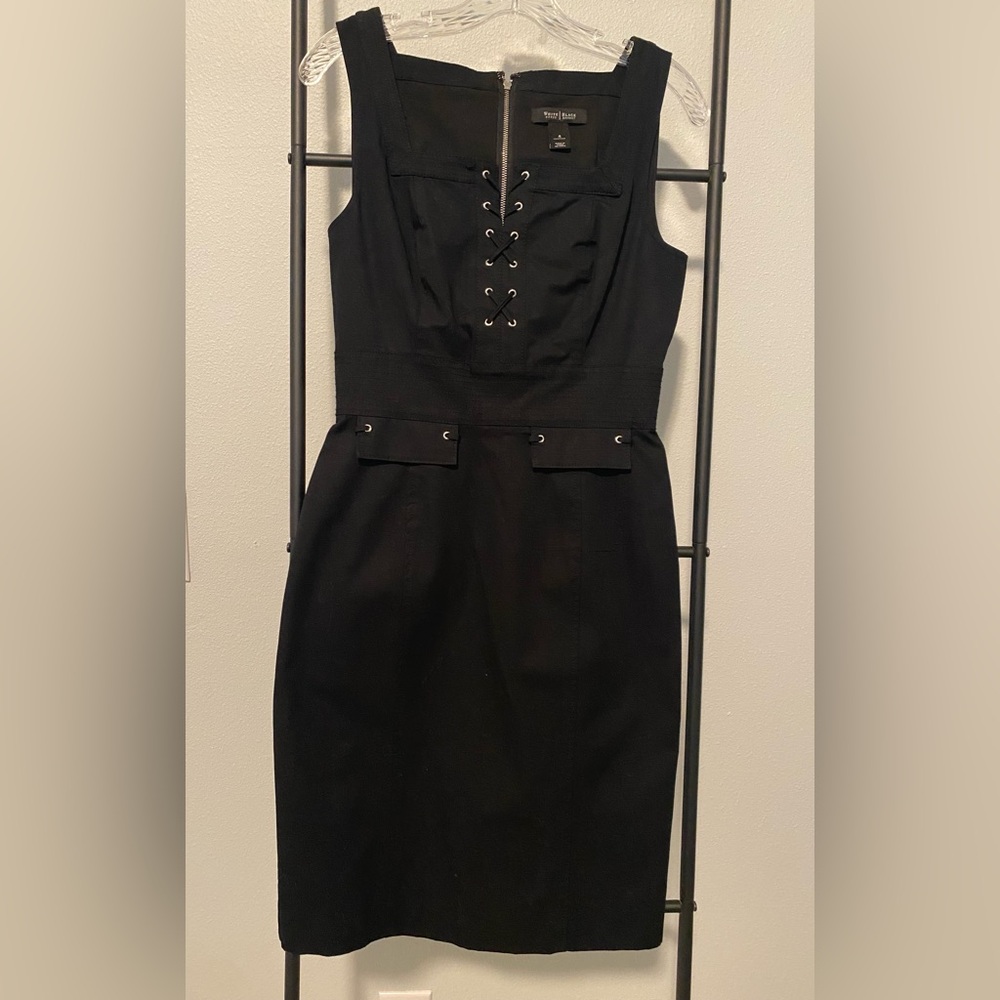 White House Black Market Black Lace-Up Midi Dress